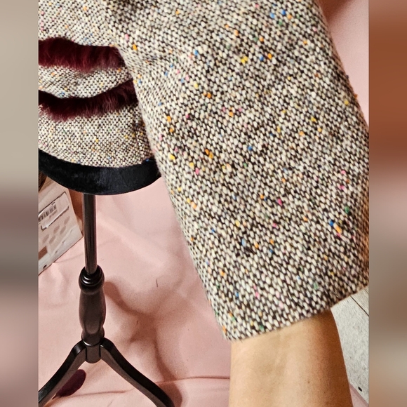 Burgundy Faux fur jacket size 2 whool and silk - Picture 8 of 11